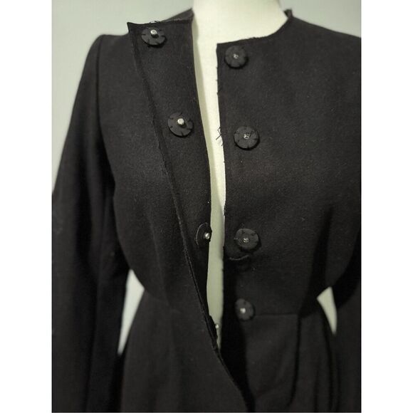 H&M Conscious collection long black Embroidered recycled wool blend button front - Picture 8 of 13